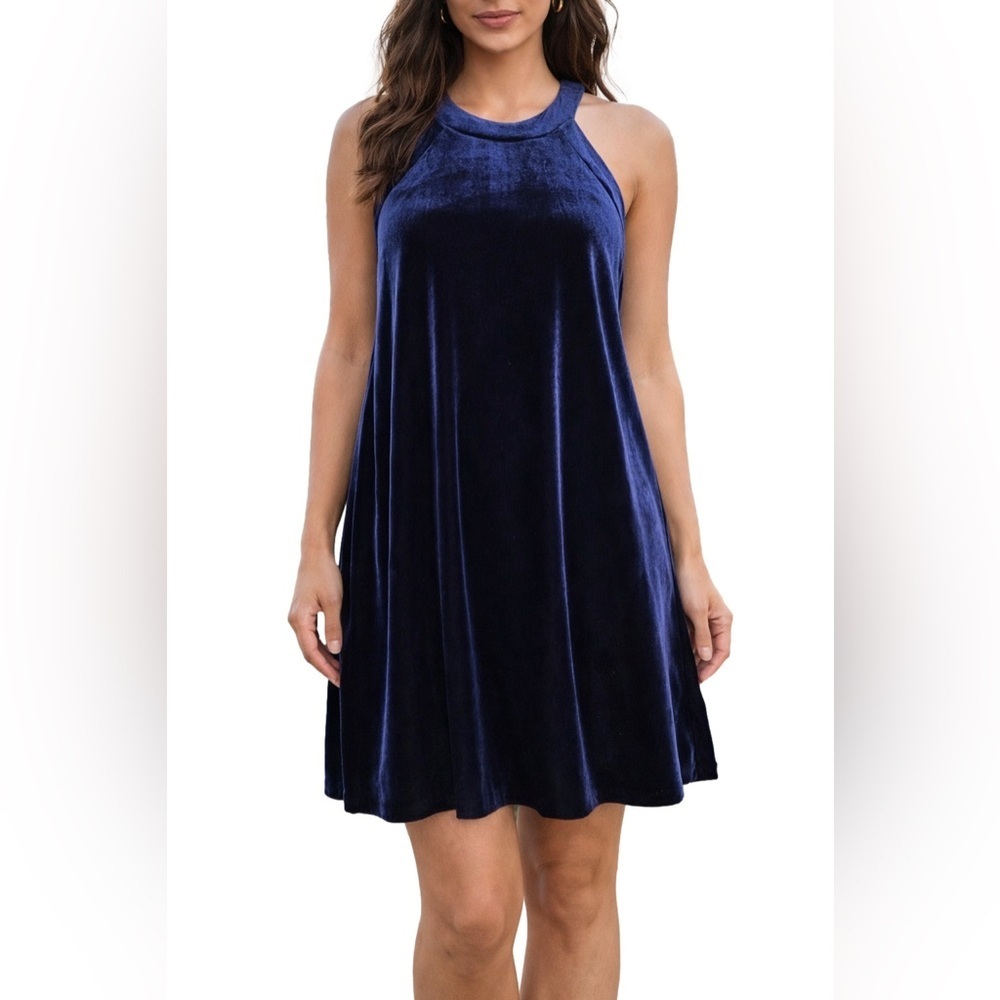 BETSEY JOHNSON blue velvet high neck swing dress 6 mobwife Y2K vintage glam